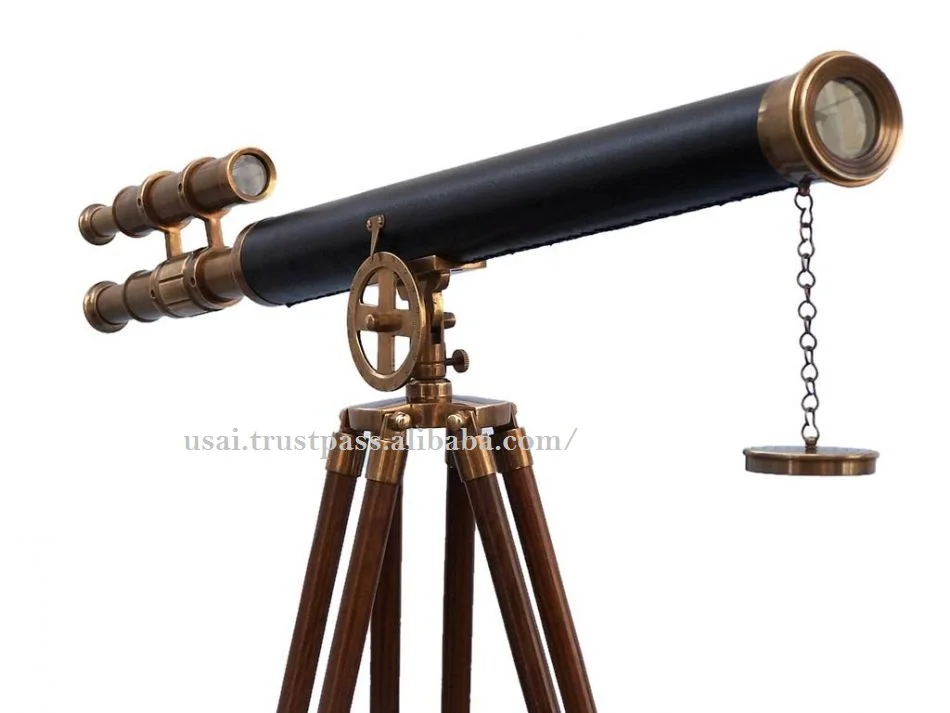 Brass Telescope 39 Inch Antique Brass With Leather Griffith Astro Telescope with Wooden Tripod Stand Double Barrel Telescope