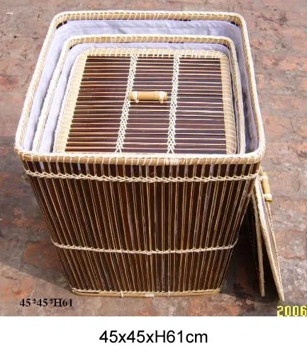 Square Decorated Color Bamboo Laundry Basket with Handle and Size as order