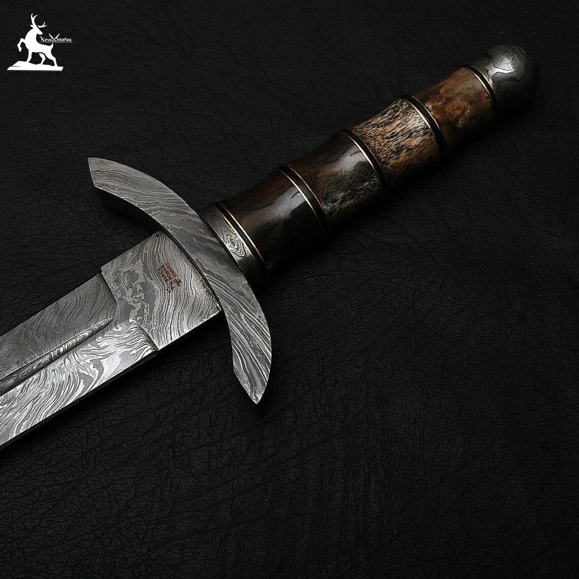 Wholesale Damascus steel sword high quality rose wood handle with leather sheath