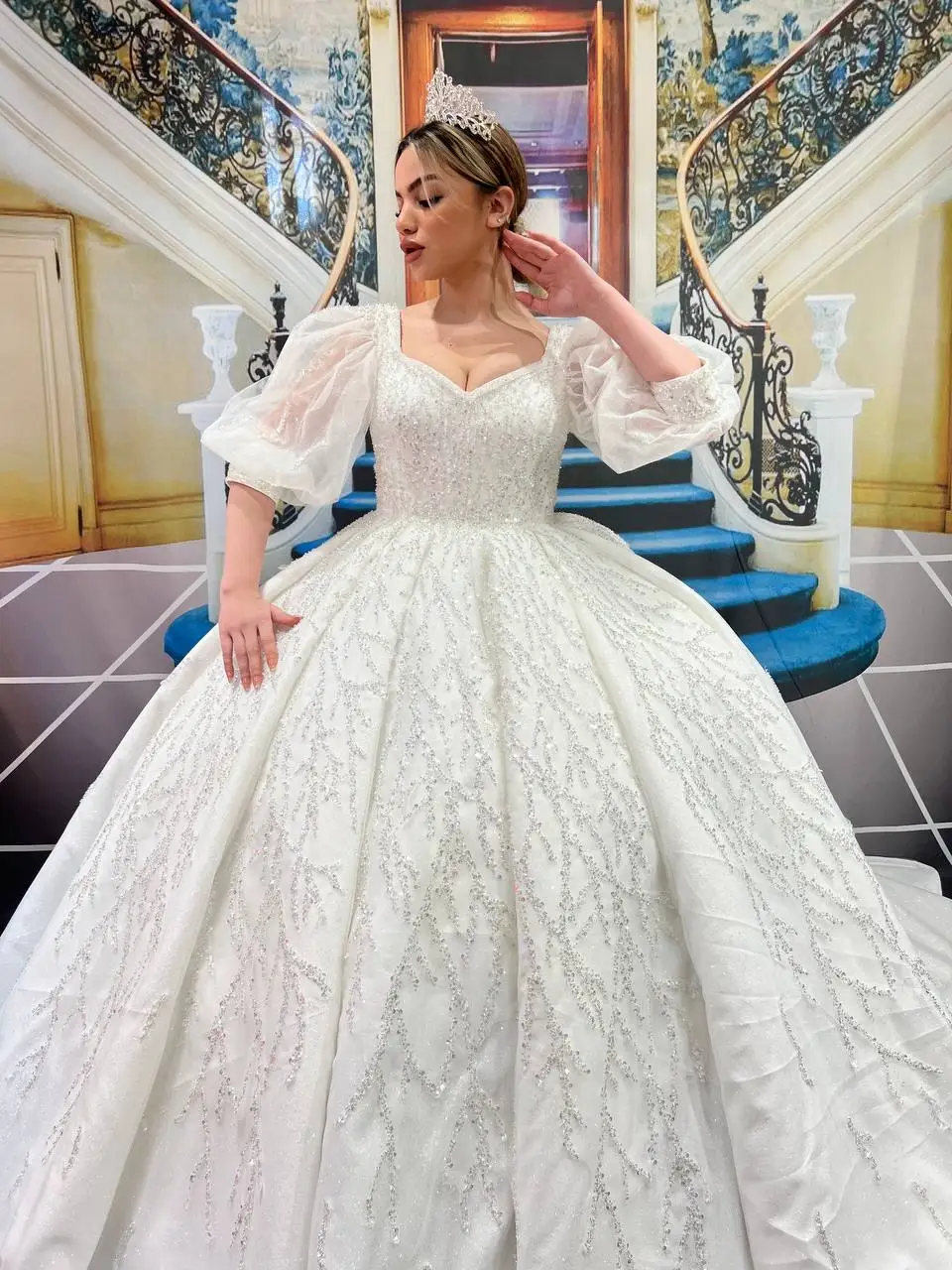 Turkish Woman Wedding Dress Bridal Gown Elegant Long Party Dress Evening Dress Chiffon Tulle Satin Luxury High Quality