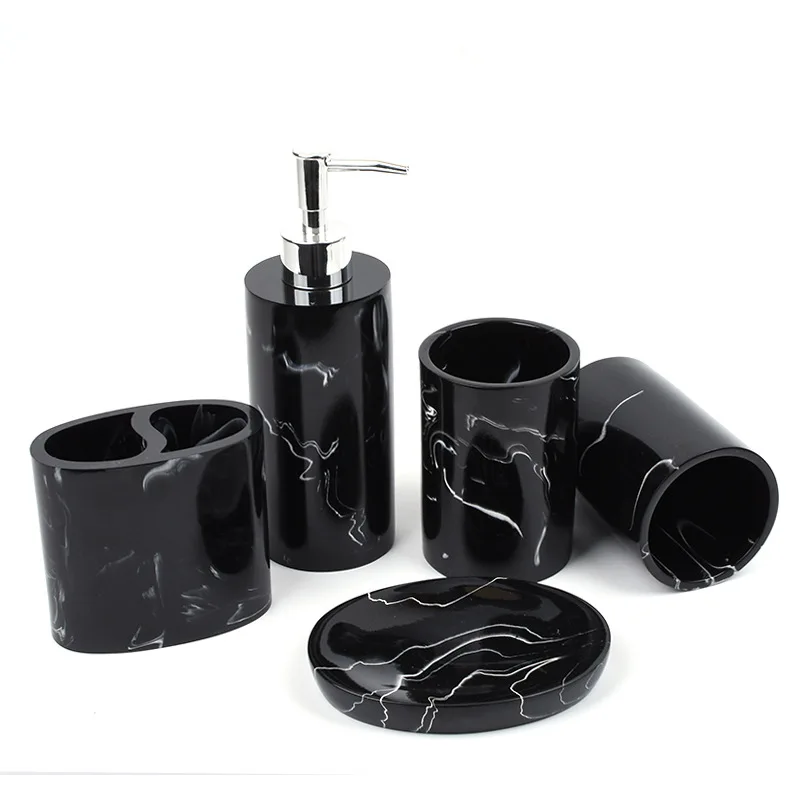 Набор аксессуаров для ванной комнаты, полирезиновый держатель для зубных щеток, лосьона, мыла, черно-белый мраморный эффект, для современных отелей