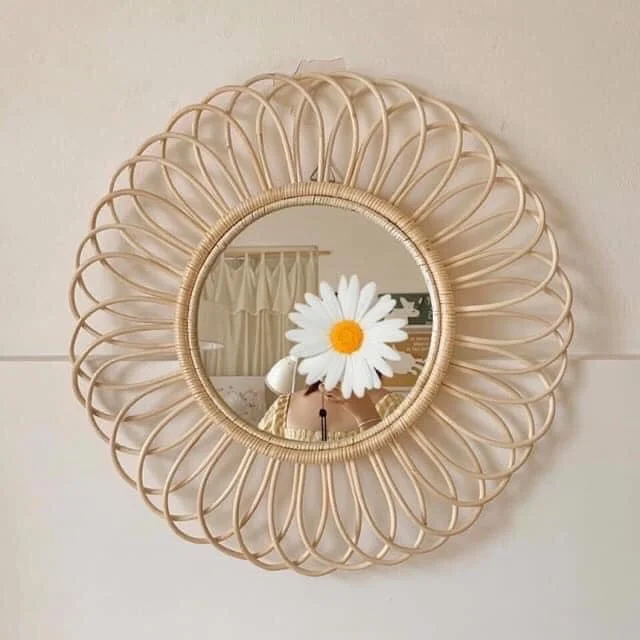  Натуральный цвет домашний декор Круглый кролик ротанговое зеркало