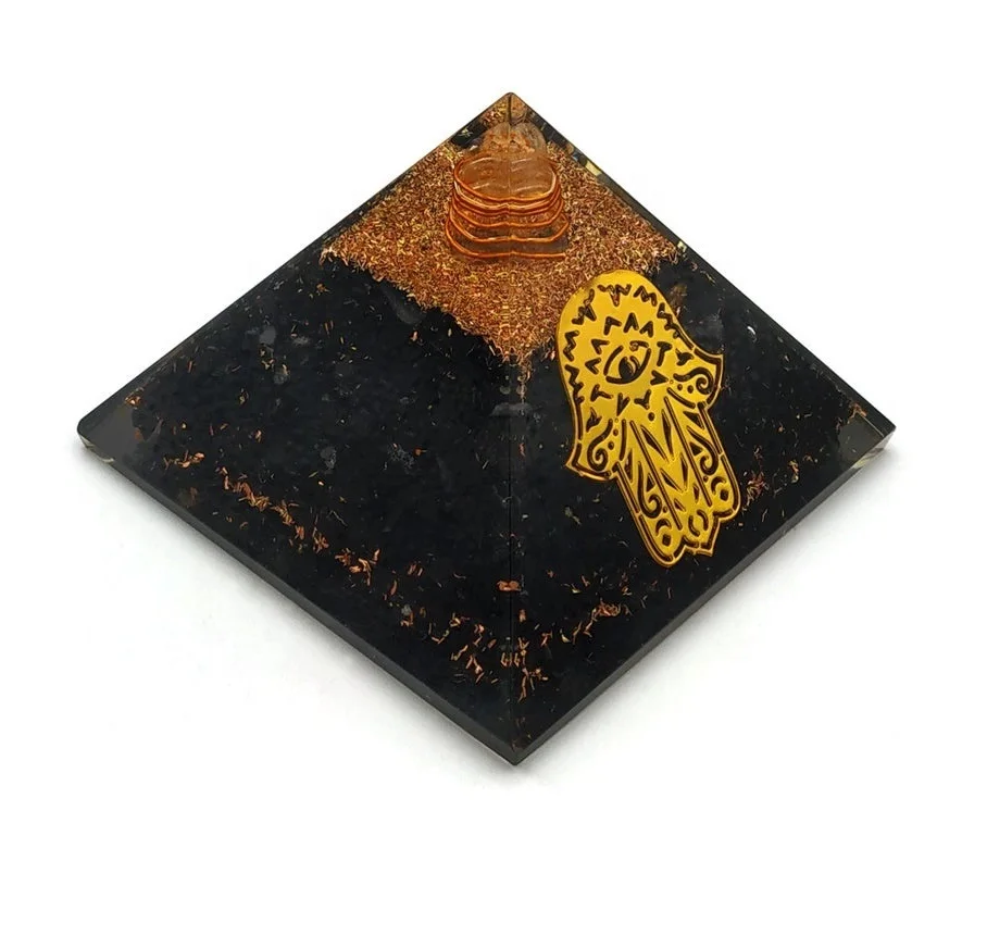 Природные духовные Исцеляющие кристаллы оргонит с черной турмалиновой чакрай Хамса рука амулетный символ Пирамида оргонита