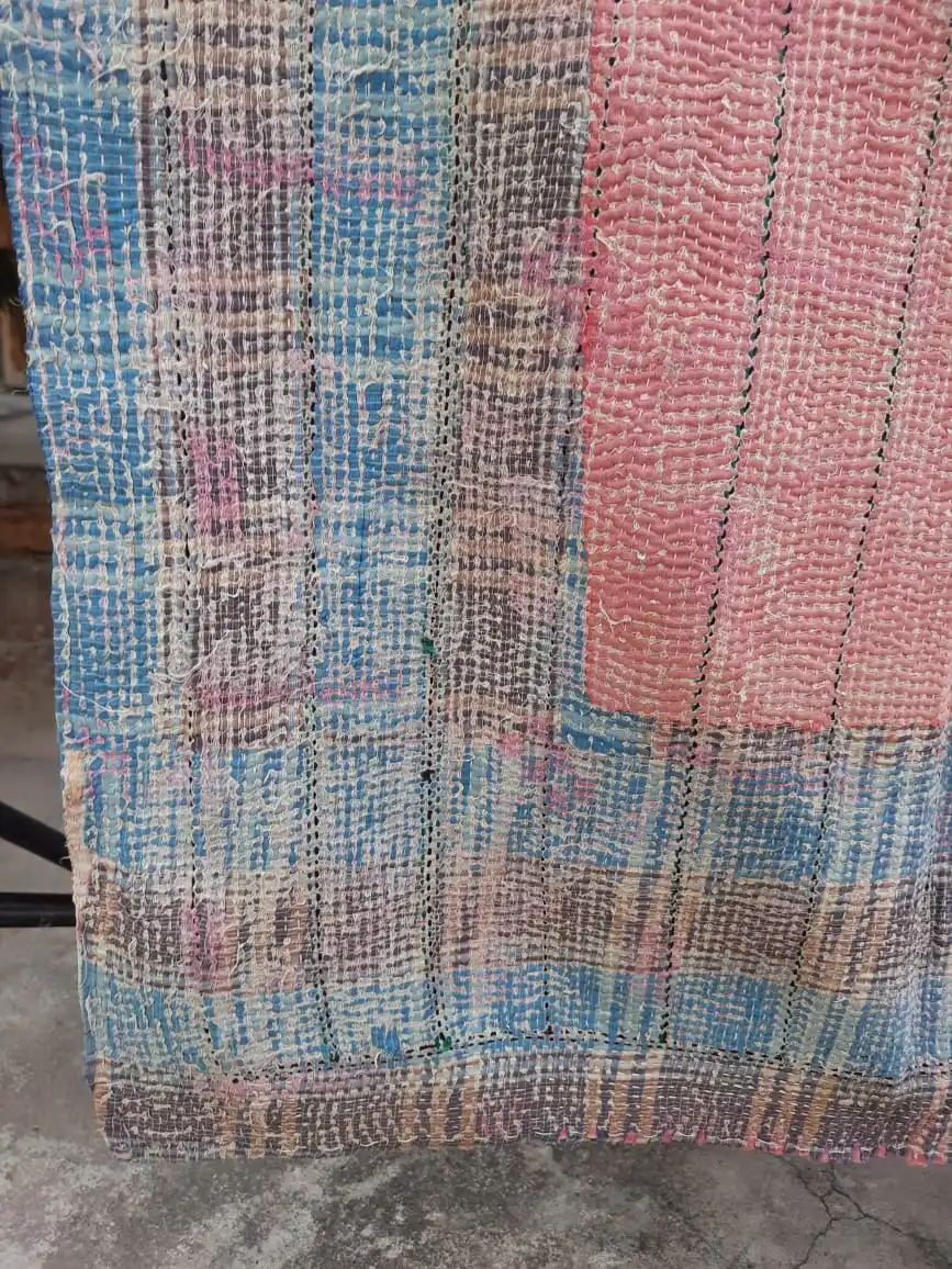 Hand Woven Traditional Kantha Quilt, Colorful Patch Work Embroidered Kantha Quilt Blanket Throw Bedspread With Flower Border