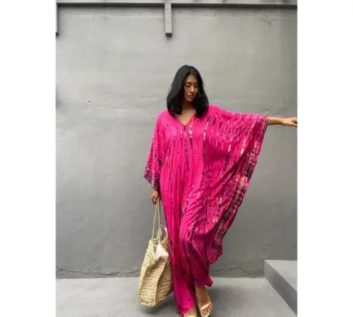 Luxury Resort Wear Hand Tie Dye Half Sleeve Beach Swim Cover Up Kaftan Summer Caftan Boho Cocktail Dress