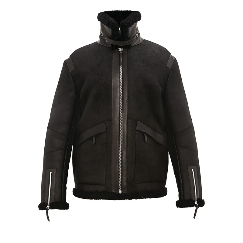 sheepskin shearling slip pockets designer faux fur wool coat fleece jacket for mens