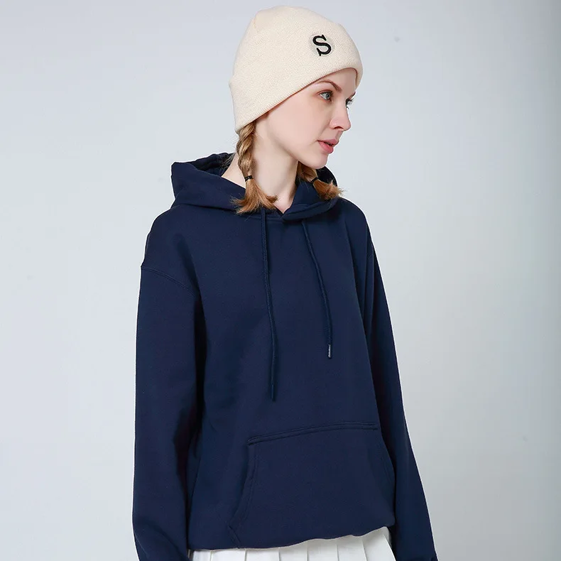 Navy Wholesale Custom Lightweight Cotton Cut Sew Jersey Hoodie women streetwear fashion pullover hoodie