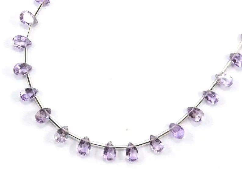 1 Strand Natural Pink Amethyst Gemstone 31 Pieces Faceted Pear Shape Cut Stone Beads  for DIY Jewelry Making