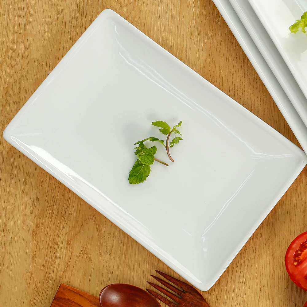 OEM [ HOT PRODUCT] Plain white long rectangle dessert plate made in Viet Nam for restaurant
