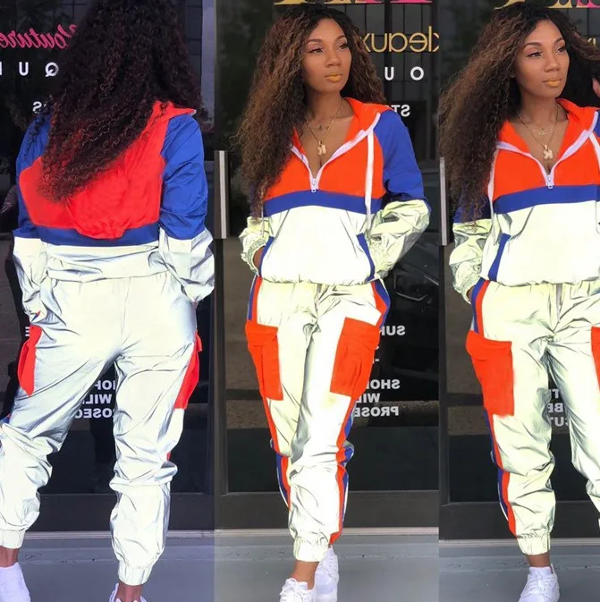 Women autumn casual ladies jogger set neon green Two Piece Set Windbreaker Tracksuit girls