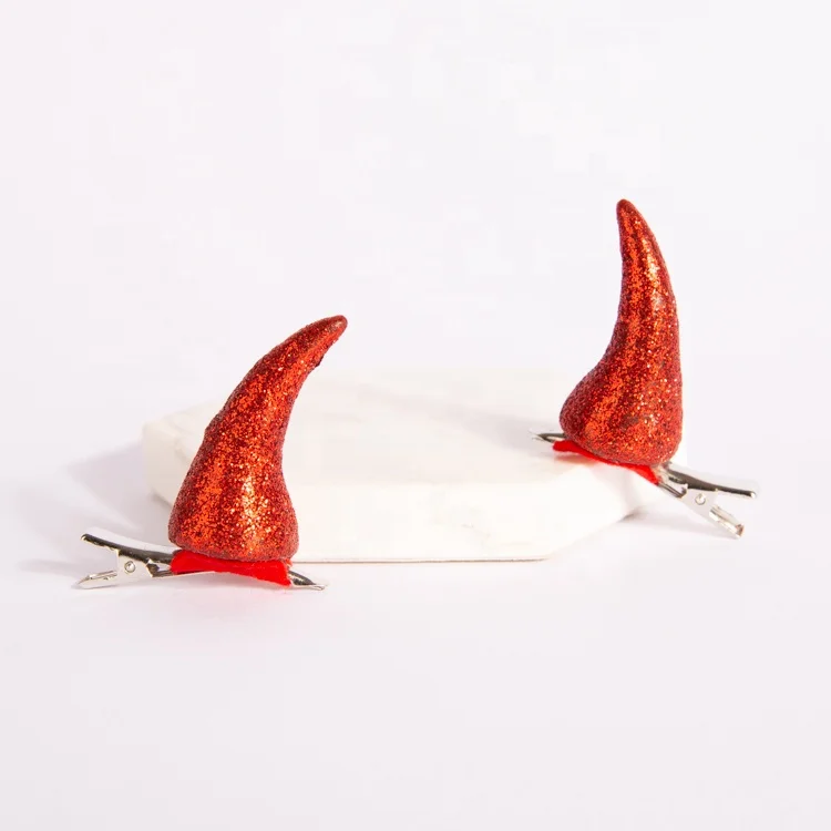 
HALLOWEEN HAIR ACCESSORY SILVER DUCK CLIP GLITTER DEVIL HORNS 