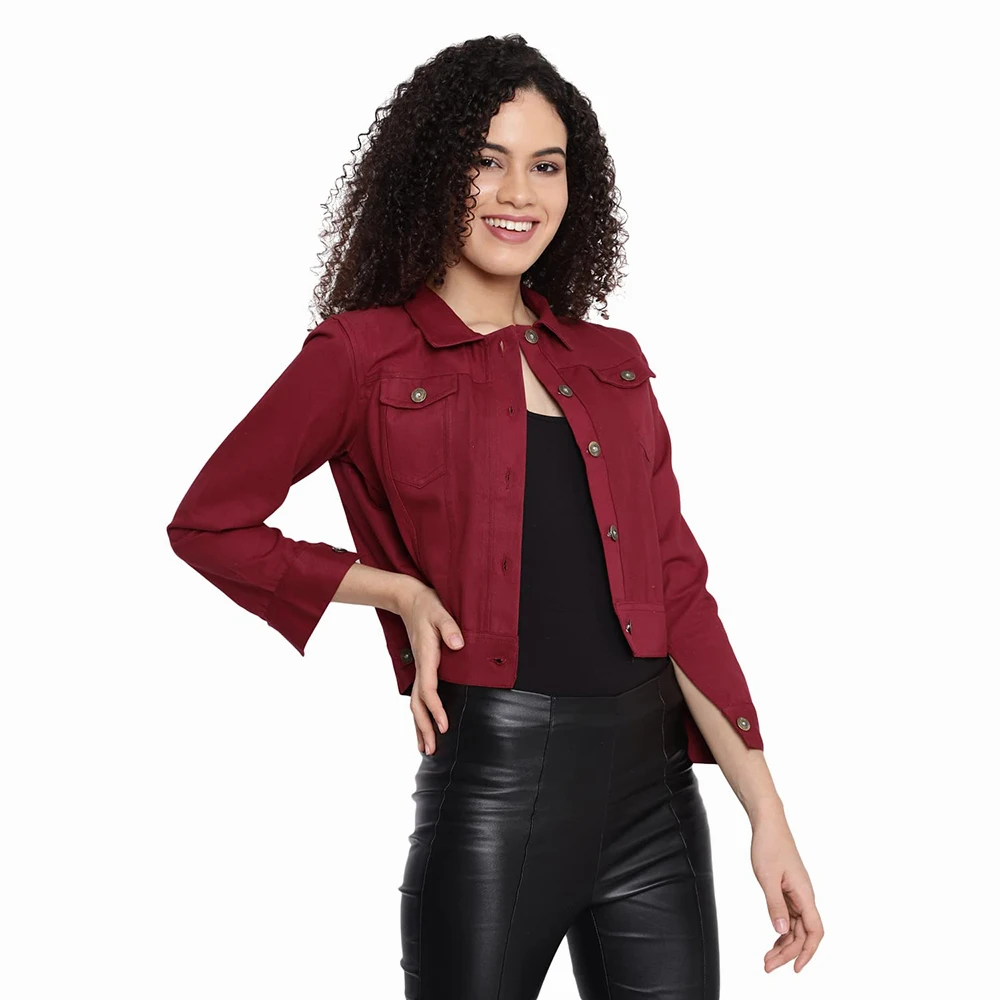 Pakistan made Denim Jackets Red Color Jeans Jackets For Winter Wear Denims Jackets For Adults For Girls