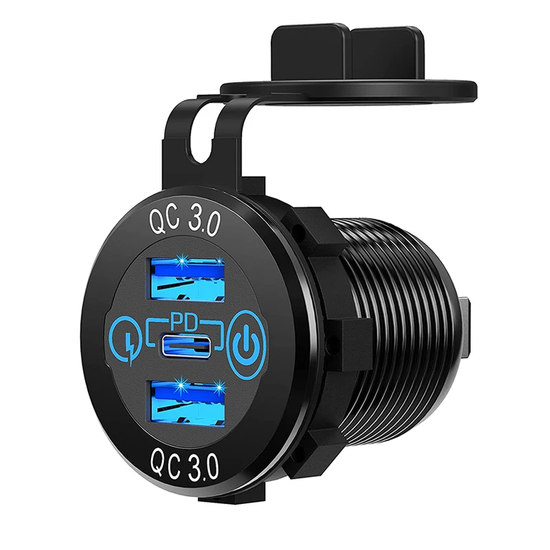 New Arrived Marine Auto RV Dc 12v Fast Charger Type-c USB Qc3.0 Dual USB Car Socket USB Car Charger