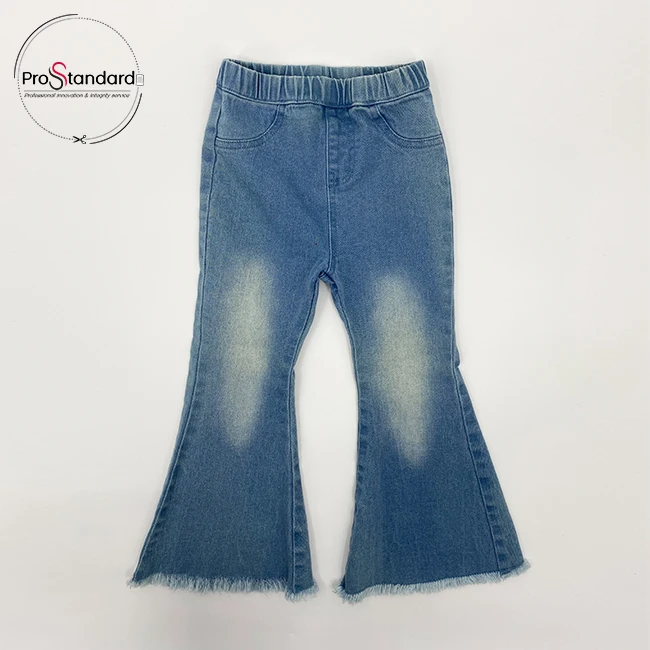 
Factory Wholesale Elastic Waistband Bell Bottom Washed Denim Jeans For Girls Baby 