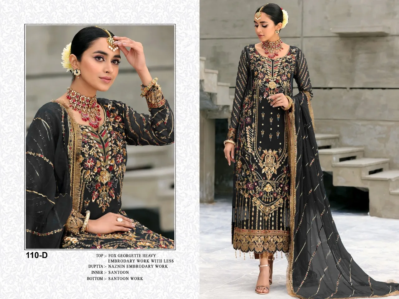 Indian Pakistani Style Pure Georgette with Embroidery Work Salwar Kameez Suit and Designer Chiffon Dupatta for Women Suits Dress