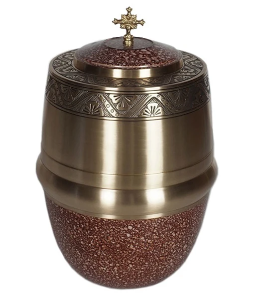 CATHOLIC CROSS METAL CREMATION URN