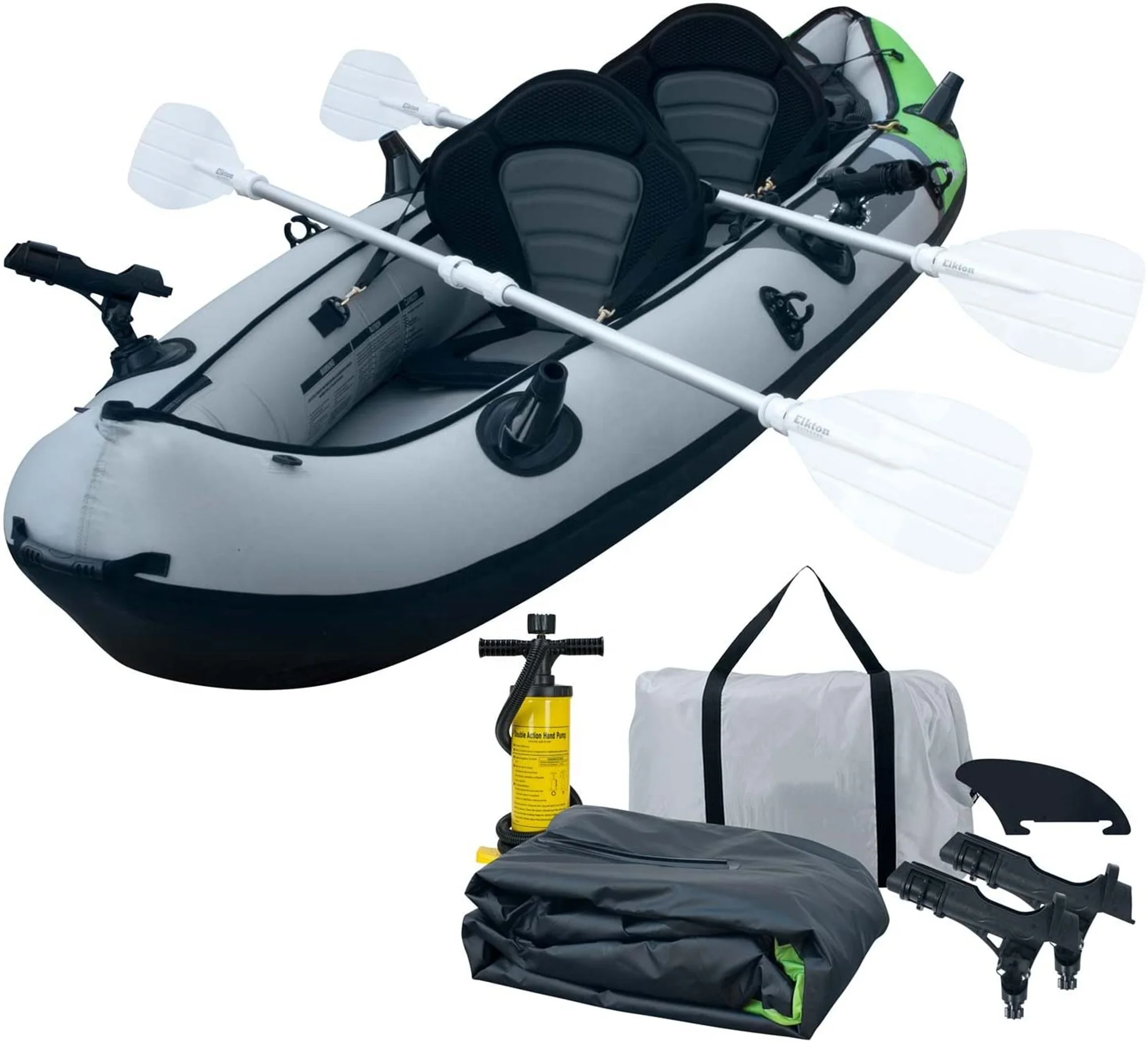 2 Person Tandem Inflatable Fishing Kayak, 10-Foot with EVA Padded Seats, Includes 2 Active Fishing Rod Holder Mounts