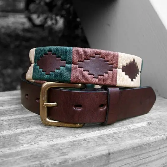 Кожаный ремень-поло унисекс 100% из коровьей шкуры и натуральной нитью