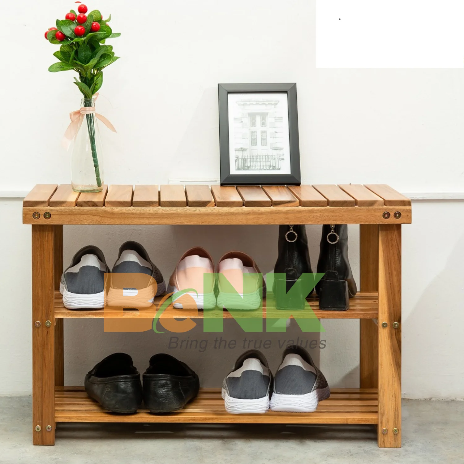 From Vietnam Solid Wood Free Standing Shoe Organizer/Eco-friendly Acacia Wood Rack