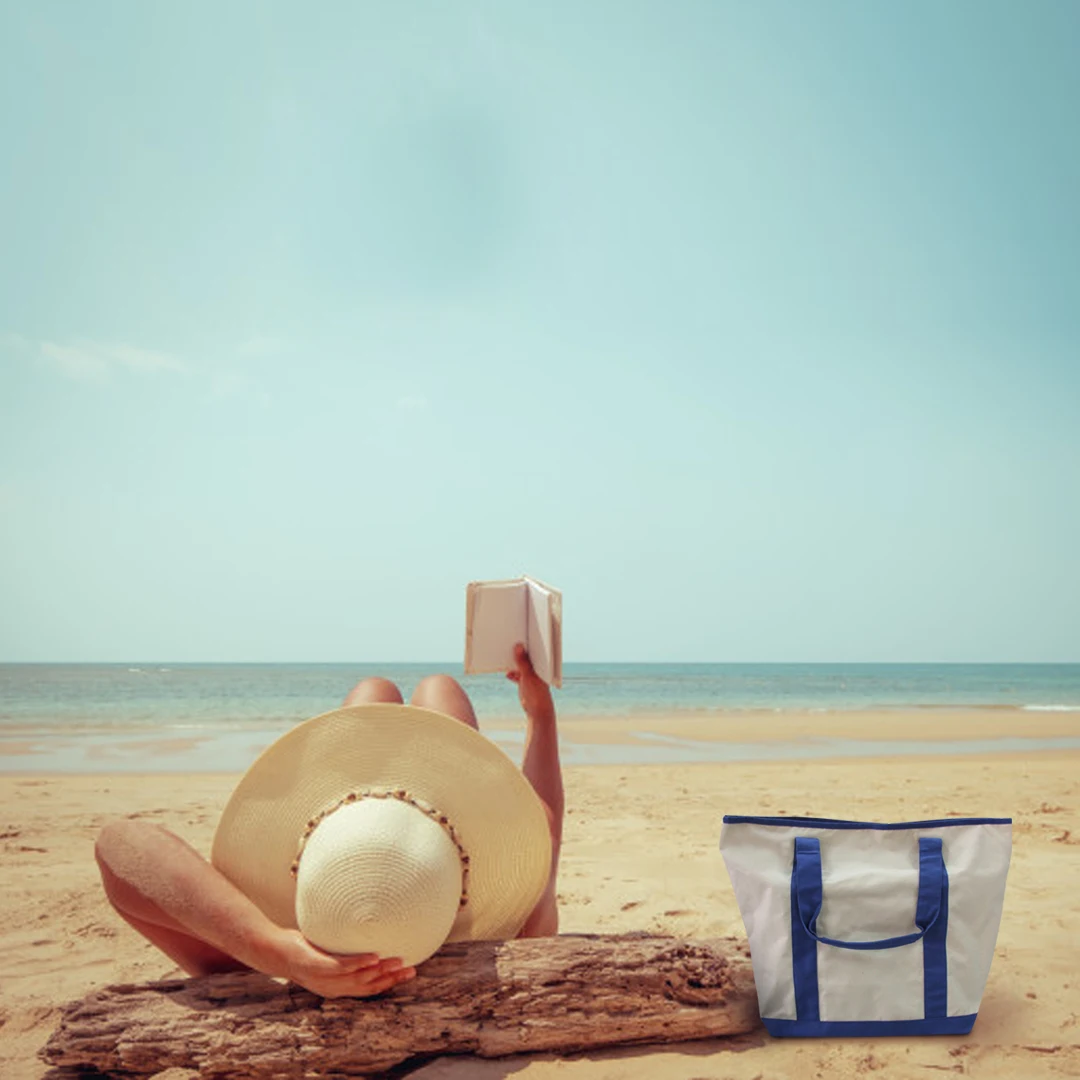 Customized Canvas Cotton White Beach Bag For Summer Vacation Available In Multi Colors