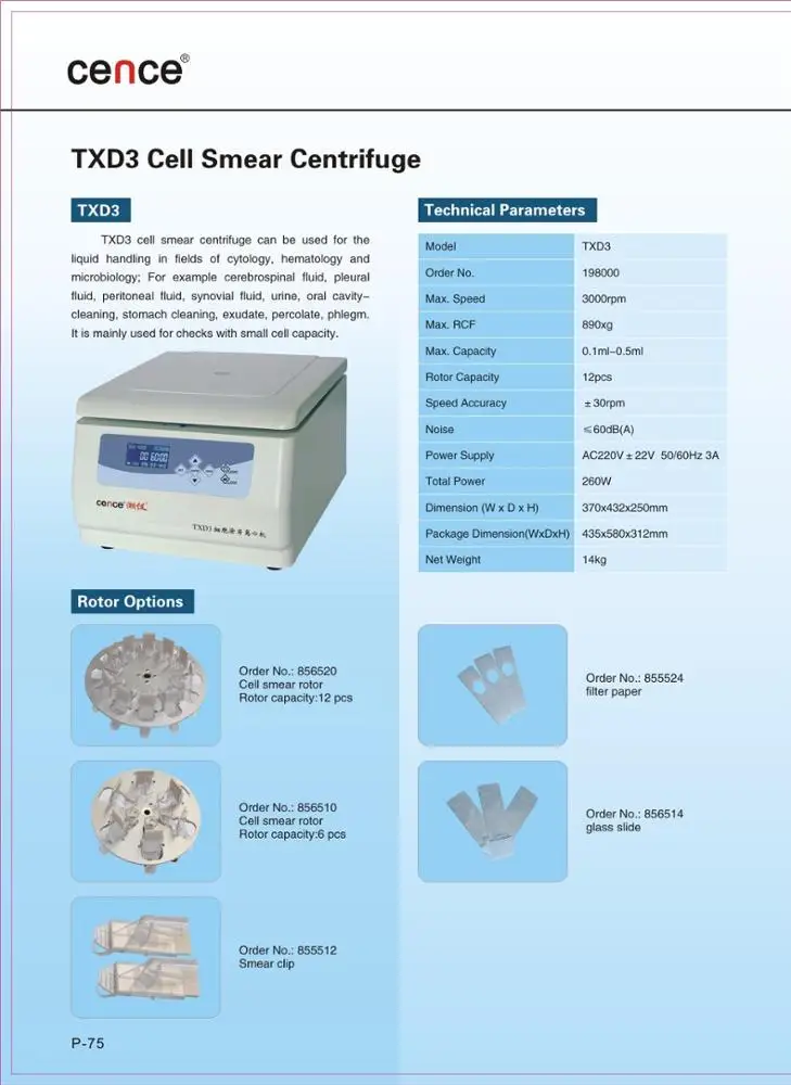 TXD3 Cell Smear Centrifuge Desktop Clinical 3000rpm Max Speed Brushless Motor Laboratory Centrifuge