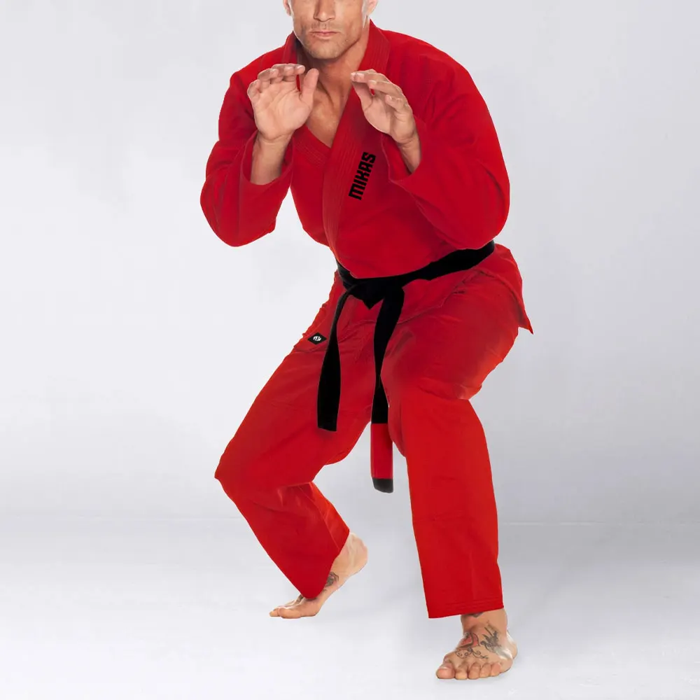 Manufacturer 100% cotton martial arts wear kimono jiu jitsu judo uniform gi student white/blue/red customized color