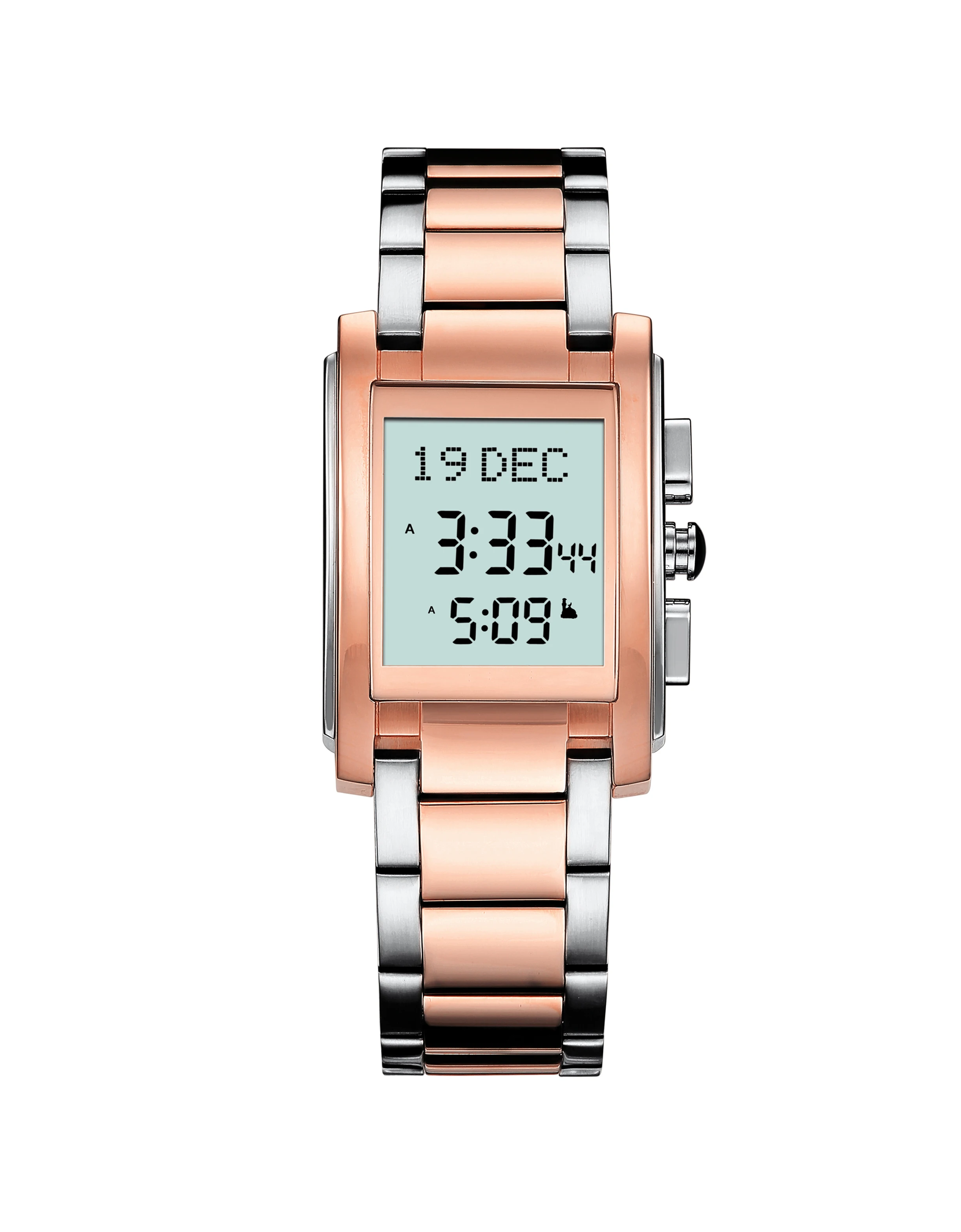 Алазань кварцевые часы Фабричный исламский мусульманский времени азана alfajr прямоугольник из нержавеющей стали Молитва Компас водонепроницаемые