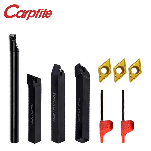 4pcs 12mm Lathe Boring Bar Turning Tool Holders set with 10pcs DCMT070204 Carbide Inserts