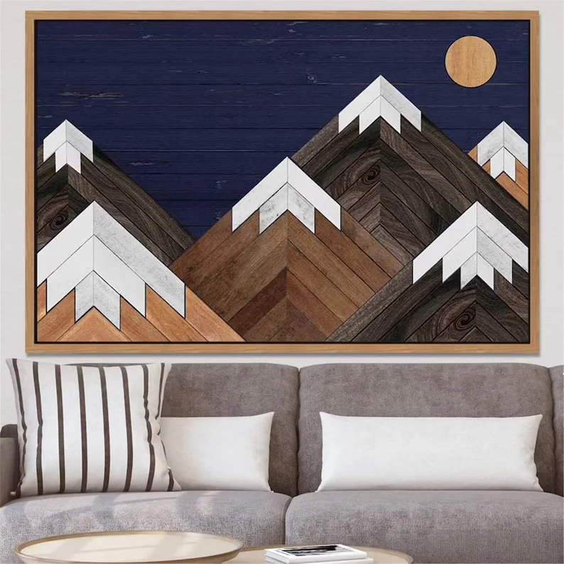 Rustic Mountain Top  Wood Style Mountain Canvas Print Canvas wood hanging