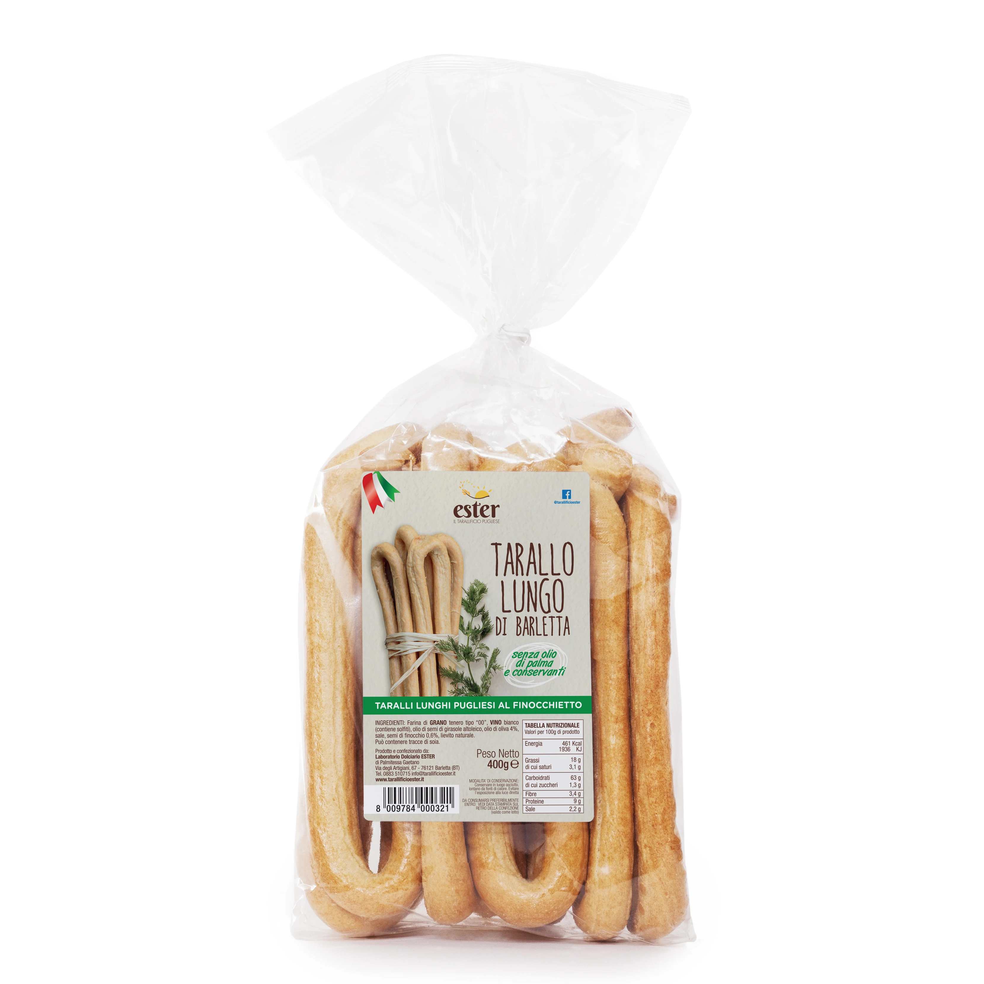 Traditional Taralli Lunghi di Barletta Ester with Fennel Seeds and Italian Olive Oil for appetizer 400g