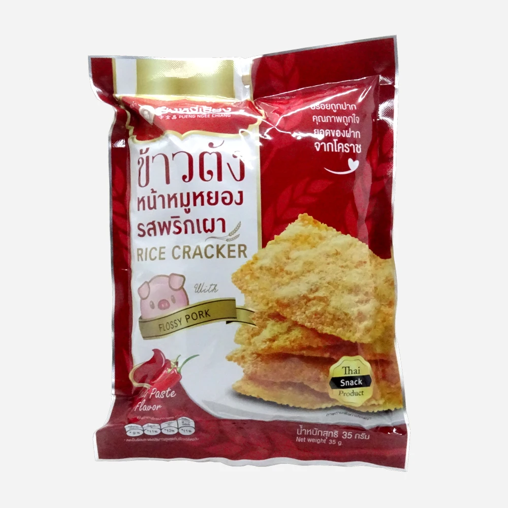 Рисовый крекер PUNG NGEE SHAING со вкусом сладкой свинины и Чили, 35 г в упаковке