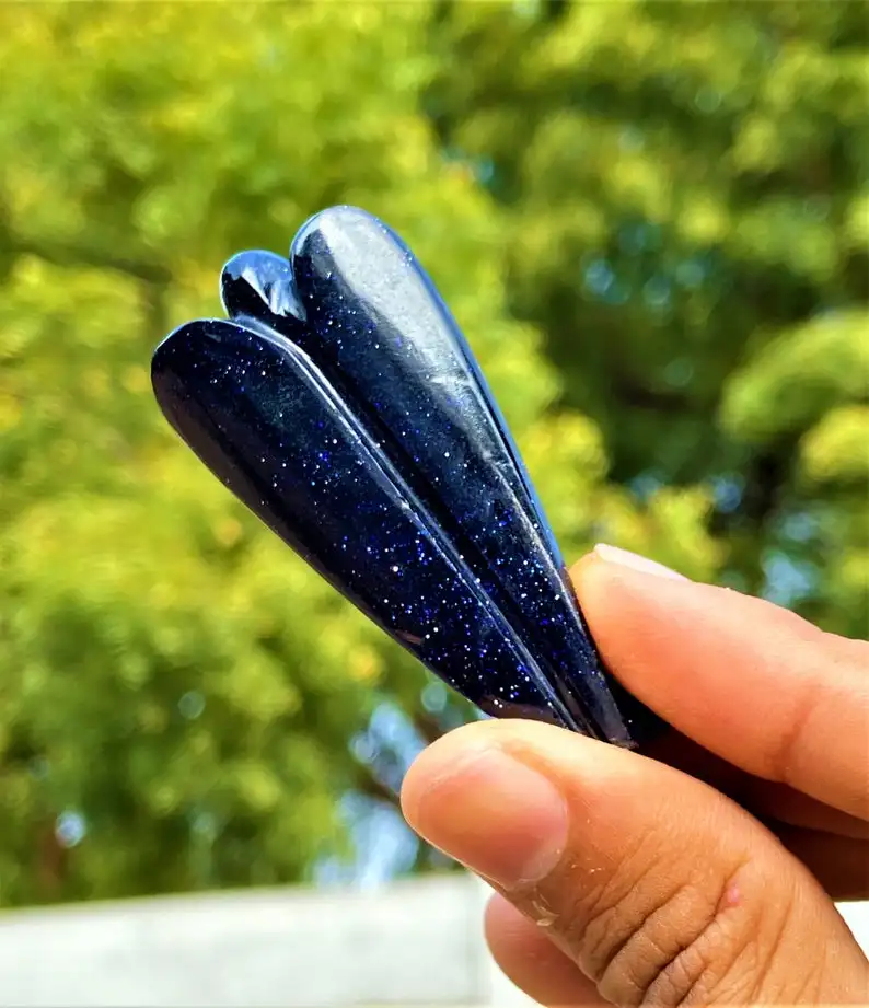 Wholesale Natural Blue Sunstone Angel crystal\ Blue Goldstone Angel Gold Angel Crystal