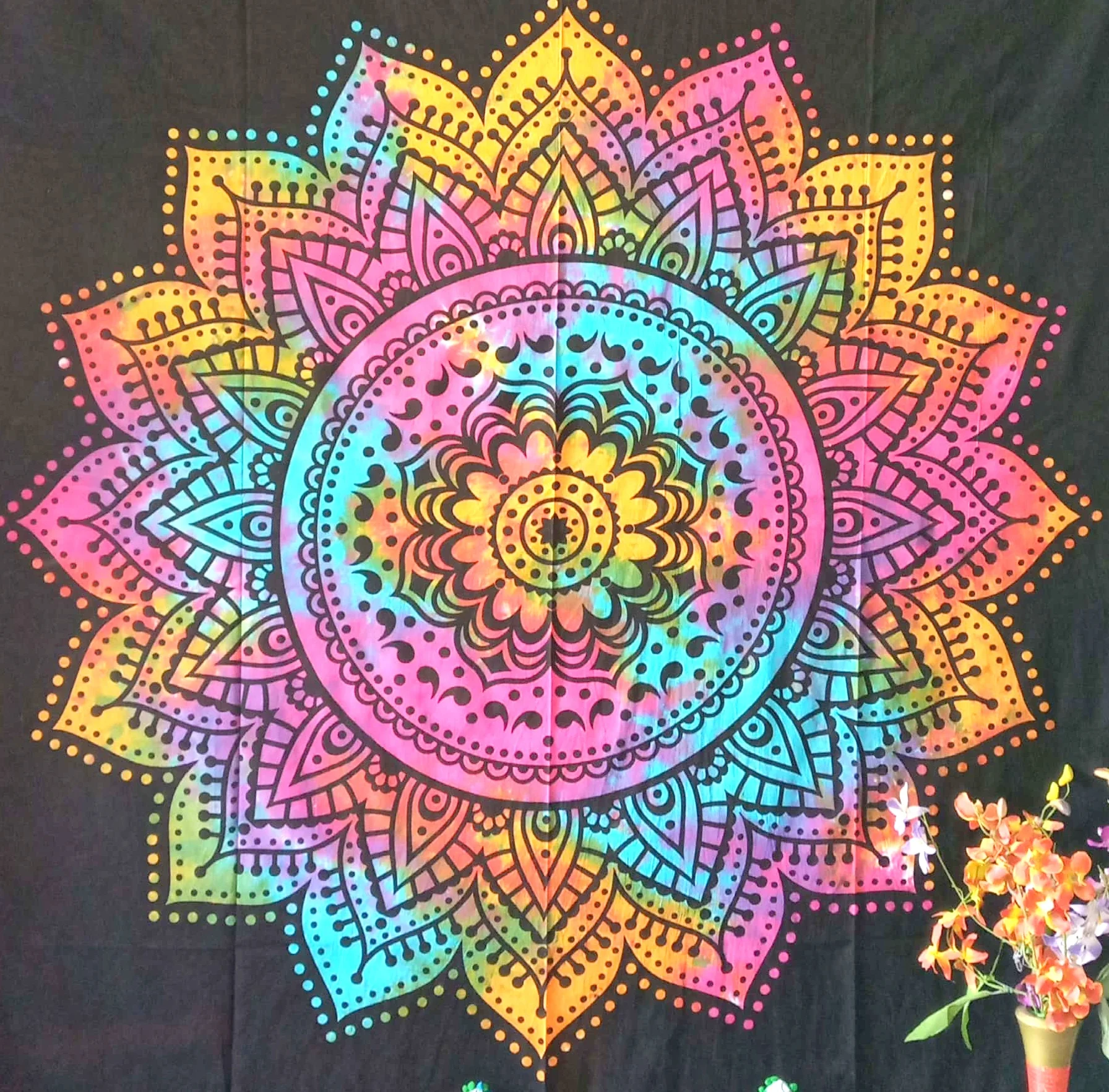 Queen Size Bohemian Floral Cotton Wall Hanging Bedding Hippie Style Printed Indian Design Multiple Color Handmade Tapestries