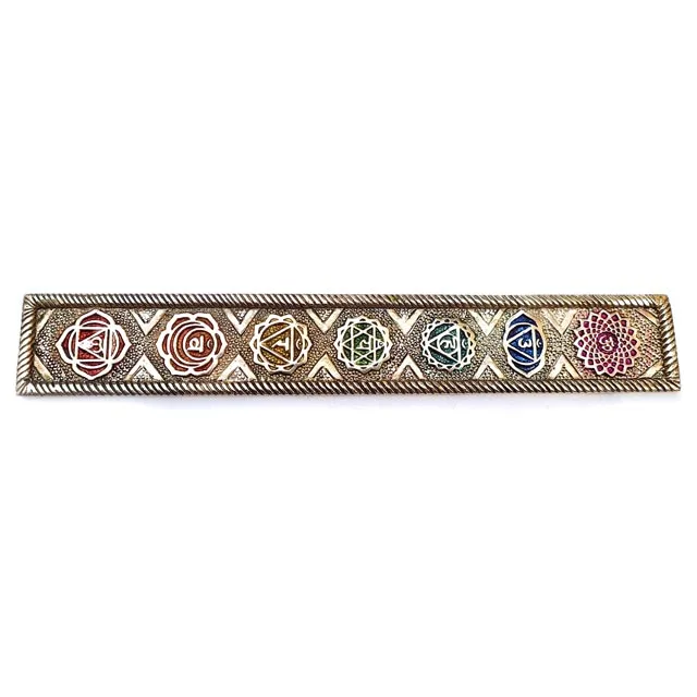 Silver Metal Long Plate Incense Burner Incense Holder Ash Catcher Scoop Incense Burner Colorful Seven Chakra White Metal