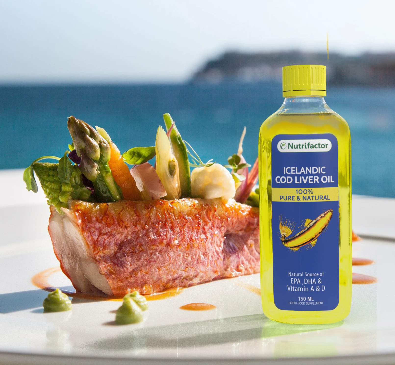 
ICELANDIC COD LIVER OIL Halal Food Supplement Omega 3 EPA DHA Vitamin A Supports Heart Vision Joints Brain Healthcare product 