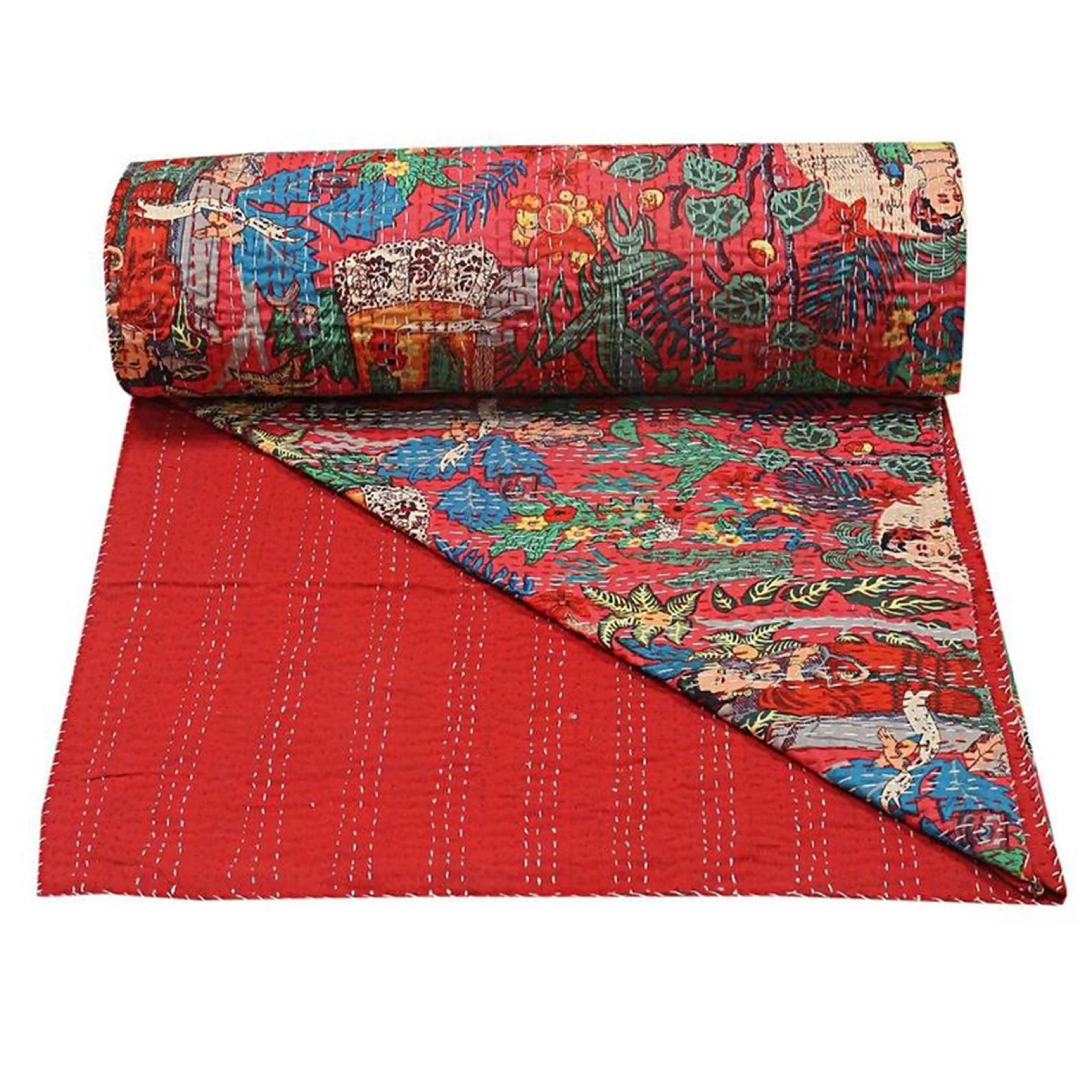 Throw Handmade Kantha King Size Reversible Bedding Bedspread Decorative Blanket Indian Patchwork Kantha Quilt Manufacturer