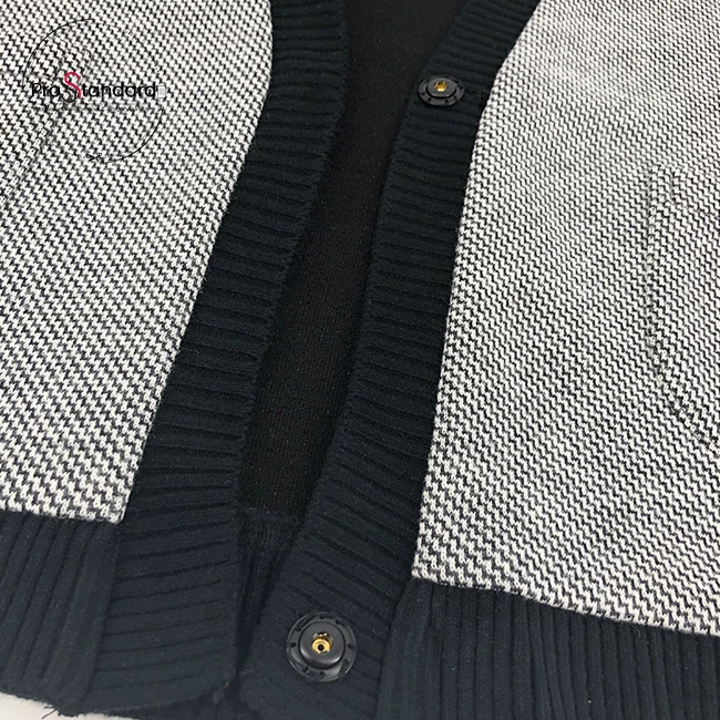 Women Elegant Ribbed Hem Gray Tweed Coat Ladies Vintage Button Placket Jagged Jacket Outerwear with Pocket