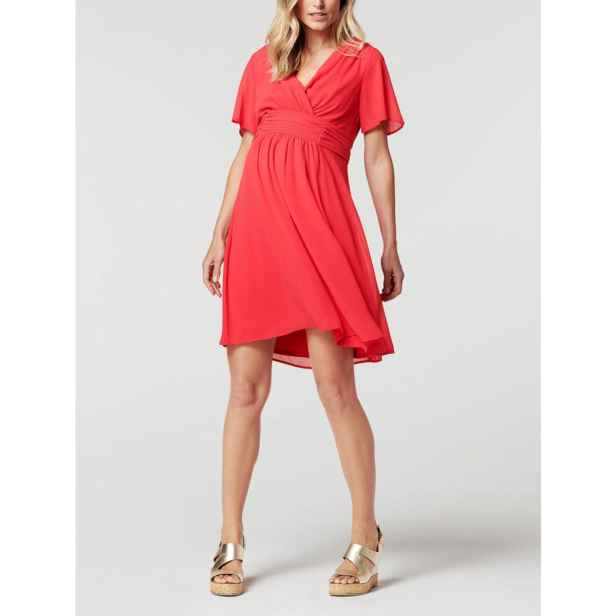 Chiffon Maternity and Nursing Dress red Wholesale Maternity Clothes Pregnant Women Side Slits Cold Shoulder Maternity Dress