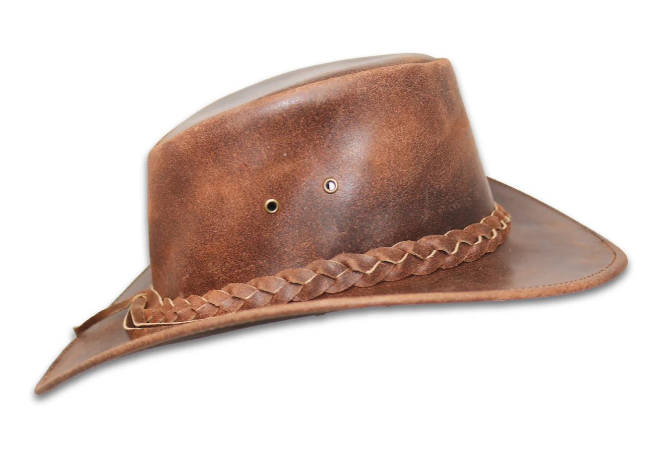 Vintage Brown Western Aussie Style Real Crazy Horse Leather Cowboy Bush Hat with Chin Strap Finest Quality