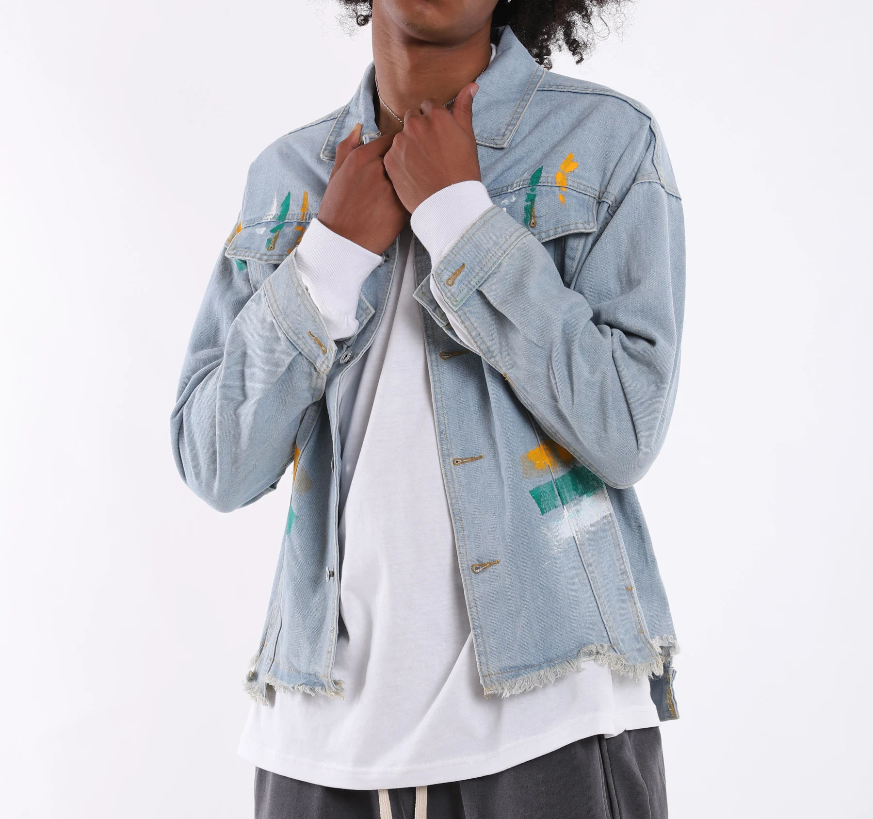 Low MOQ for Small Business Beginner Custom Jean Shirt Faked Washed Man Denim shirt Long Sleeve