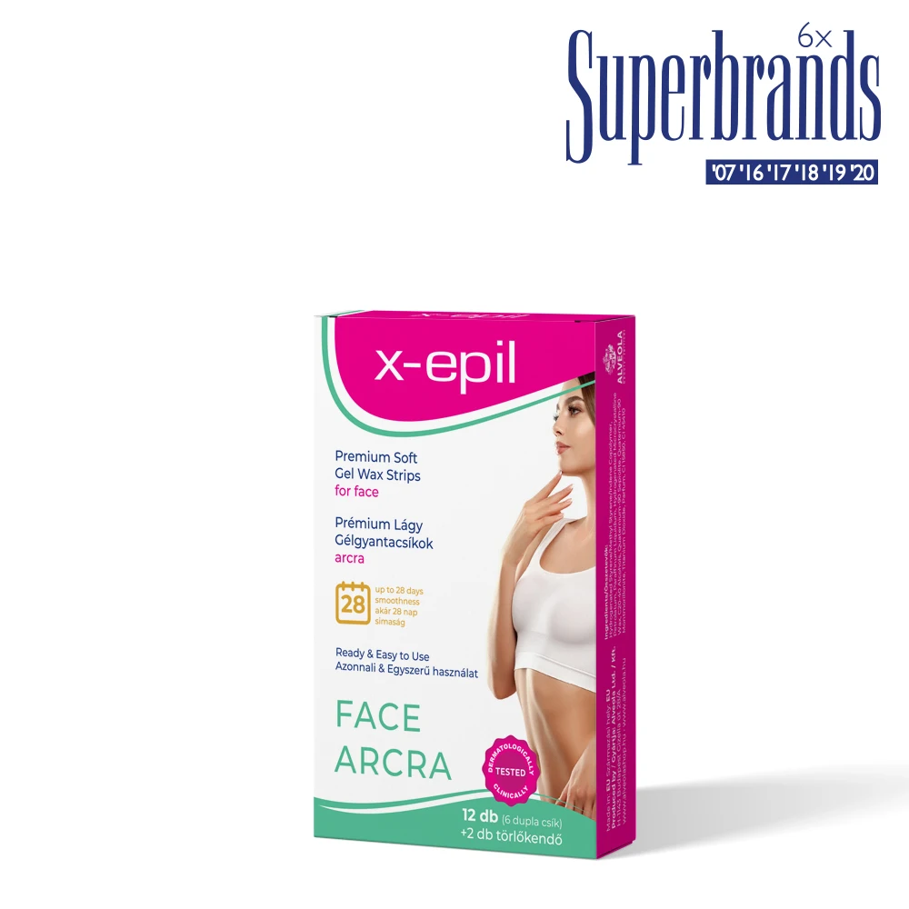 X-Epil Ready to use Premium Gel Wax Strips for Face Depilatory Wax Strips 12pcs / box with 2 pcs Post-Depilatory Oil Wipes
