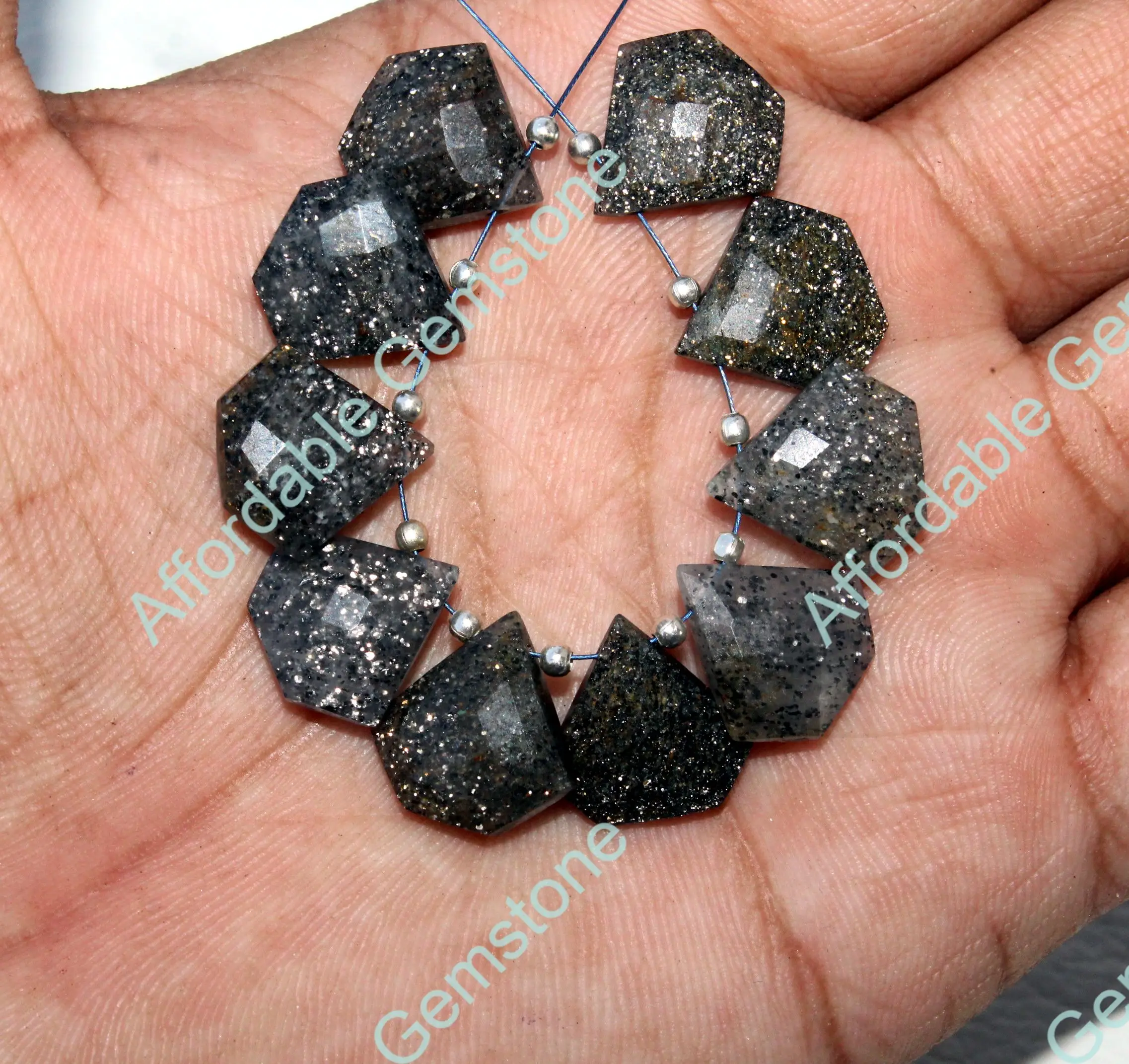 Natural Black Sunstone Diamond Shape Gemstone Top Drilled Gemstones Polished gems Jewelry making Stone 15x15 MM