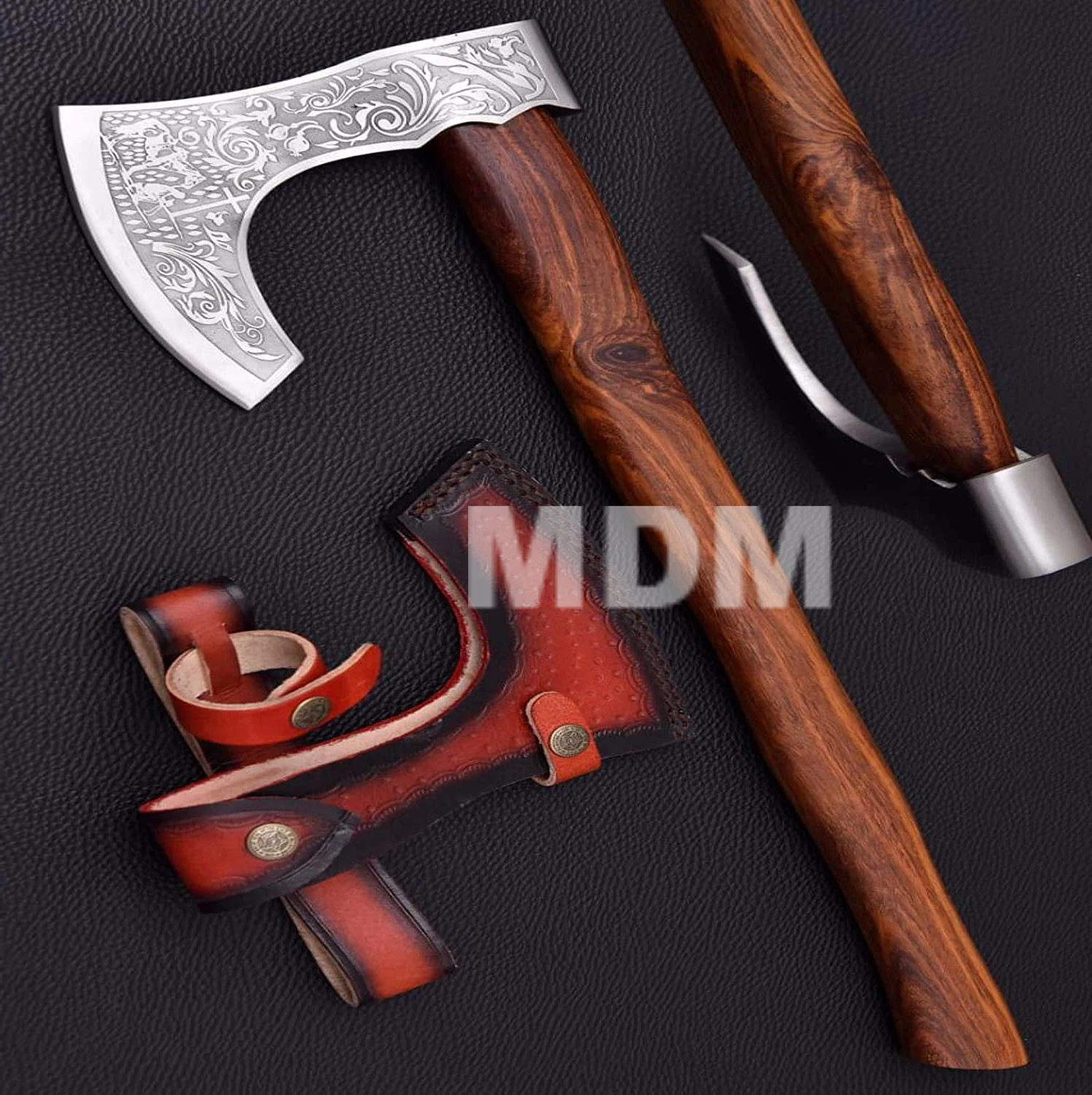 Viking Axe - Custom Handmade Stainless Steel Axe Gorgeous - Solid Rose Wood Handle with Leather Sheath