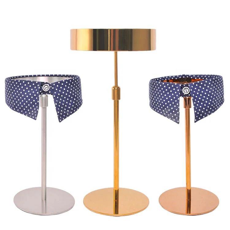 XINJI New Design Mirror gold Metal Collar Display Stand Clothing Store Accessories Shirt Collar Cuff Rack for Table Top Display