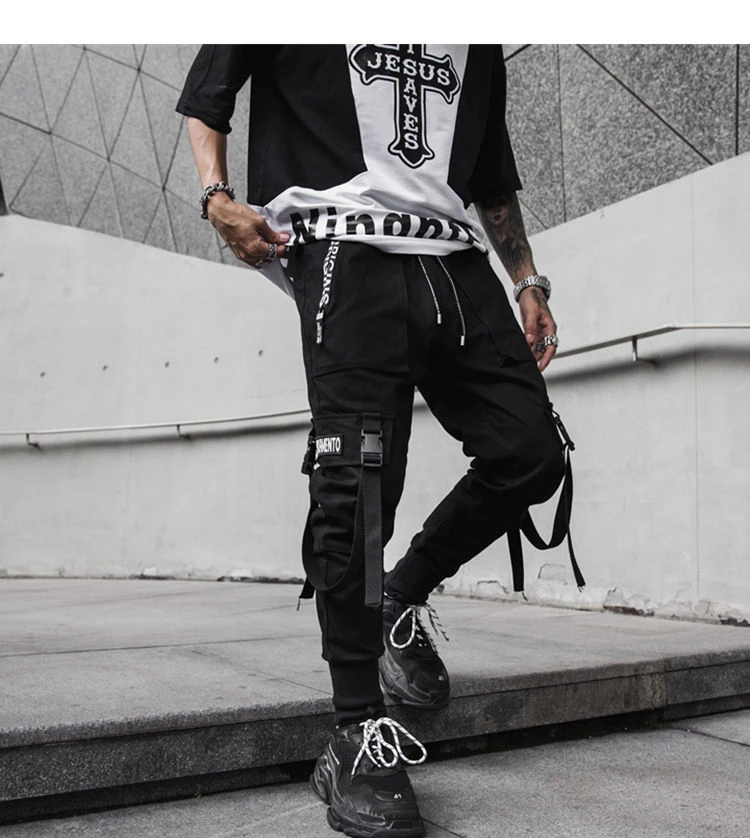 Hiphop Women Reflective Light Pants Women Casual Pockets High Waist Elastic Cargo Pants Streetwear