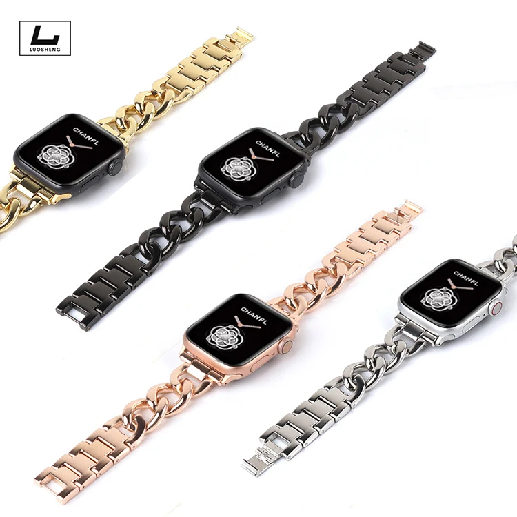 
Luxury Stainless Steel Bristlet for Apple Watch Fashion Charm Jewelry Metal Buckle Strap 