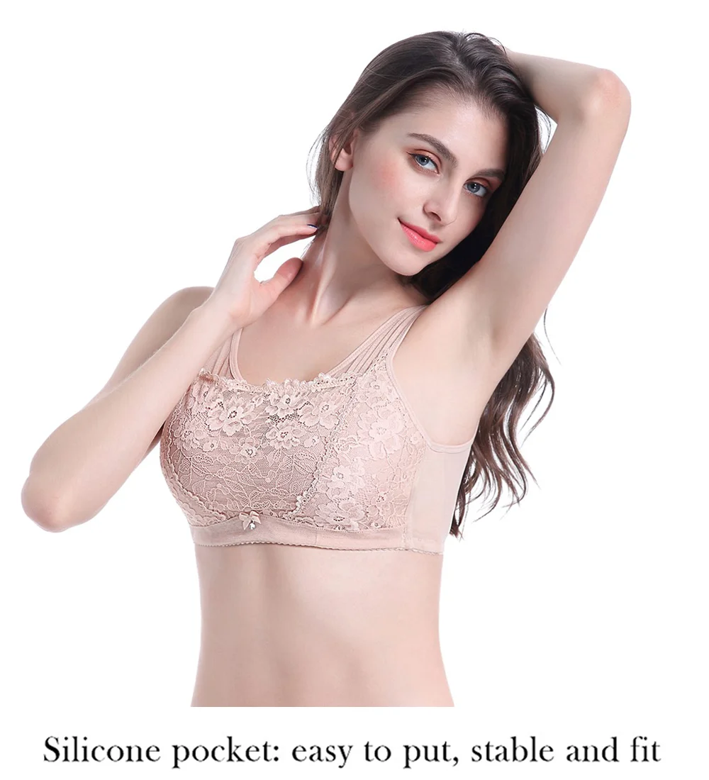 Adjustable Post Mastectomy Insert Pocket Bra DL-004 Rhinestone Buckle Lace decor Post-surgical bra