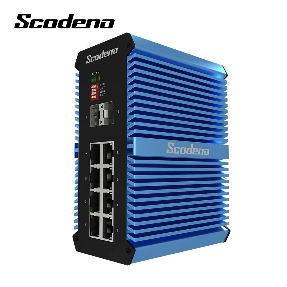 Scodeno Best quality  Xblue 2*10/100/1000 M Base-X fiber port  8*10/100/1000 Base-T Din-Rail  Industrial Ethernet PoE Switch