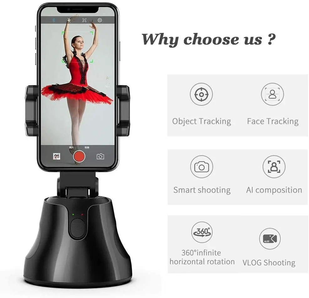 
Smart auto tracking smart shooting phone holder selfie sticks Mount 360 Rotation Auto Face Tracking Object Tracking vlog Camera 