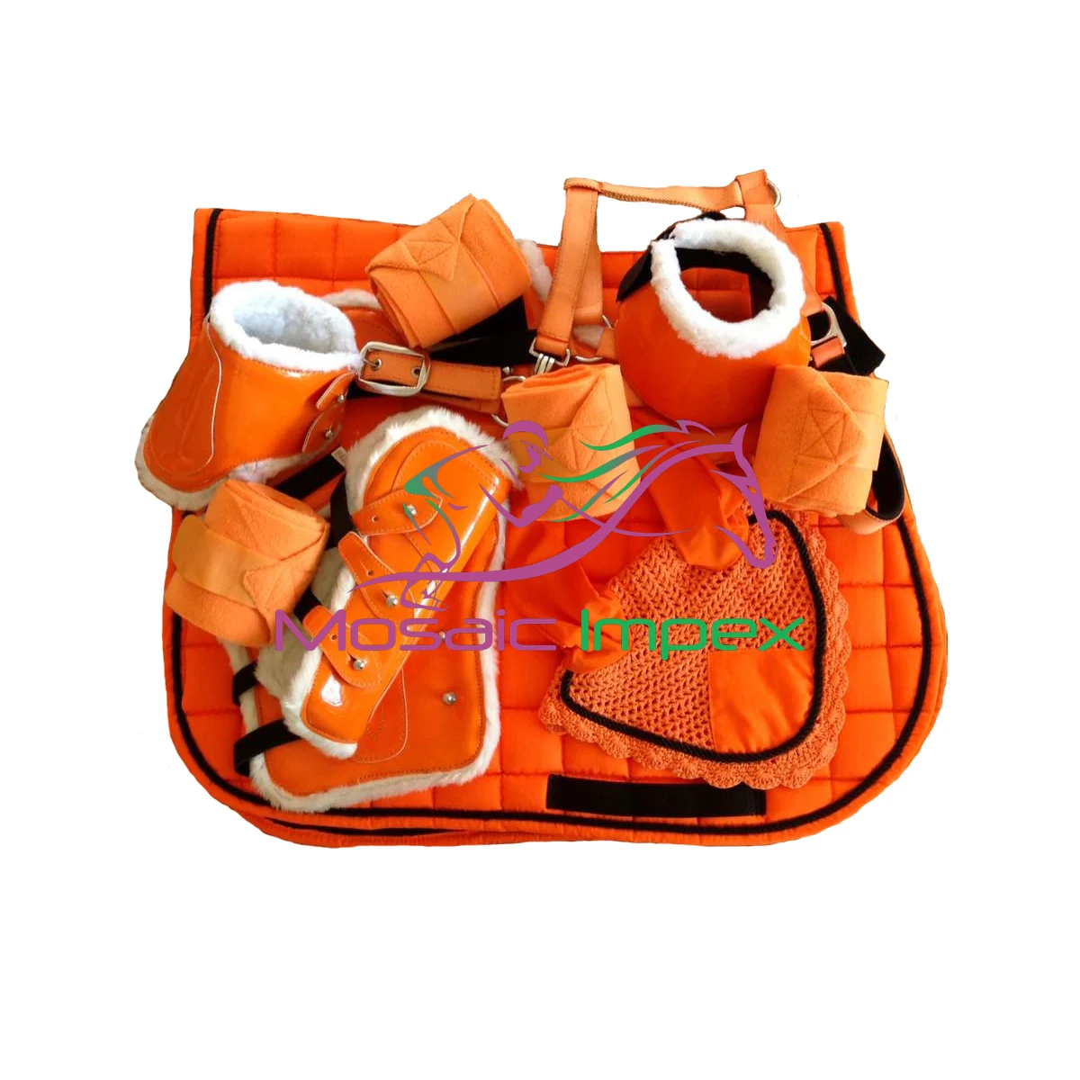 High Quality Orange Matching English Tack Set-Orange Saddle pad complete matching set-Orange Saddle pad Matching set